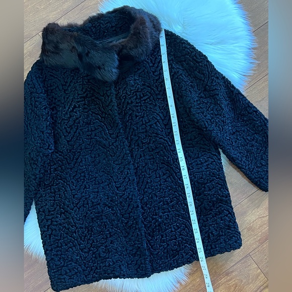 Vintage Black Curly Lamb Coat With Mink Fur Collar - Picture 5 of 15